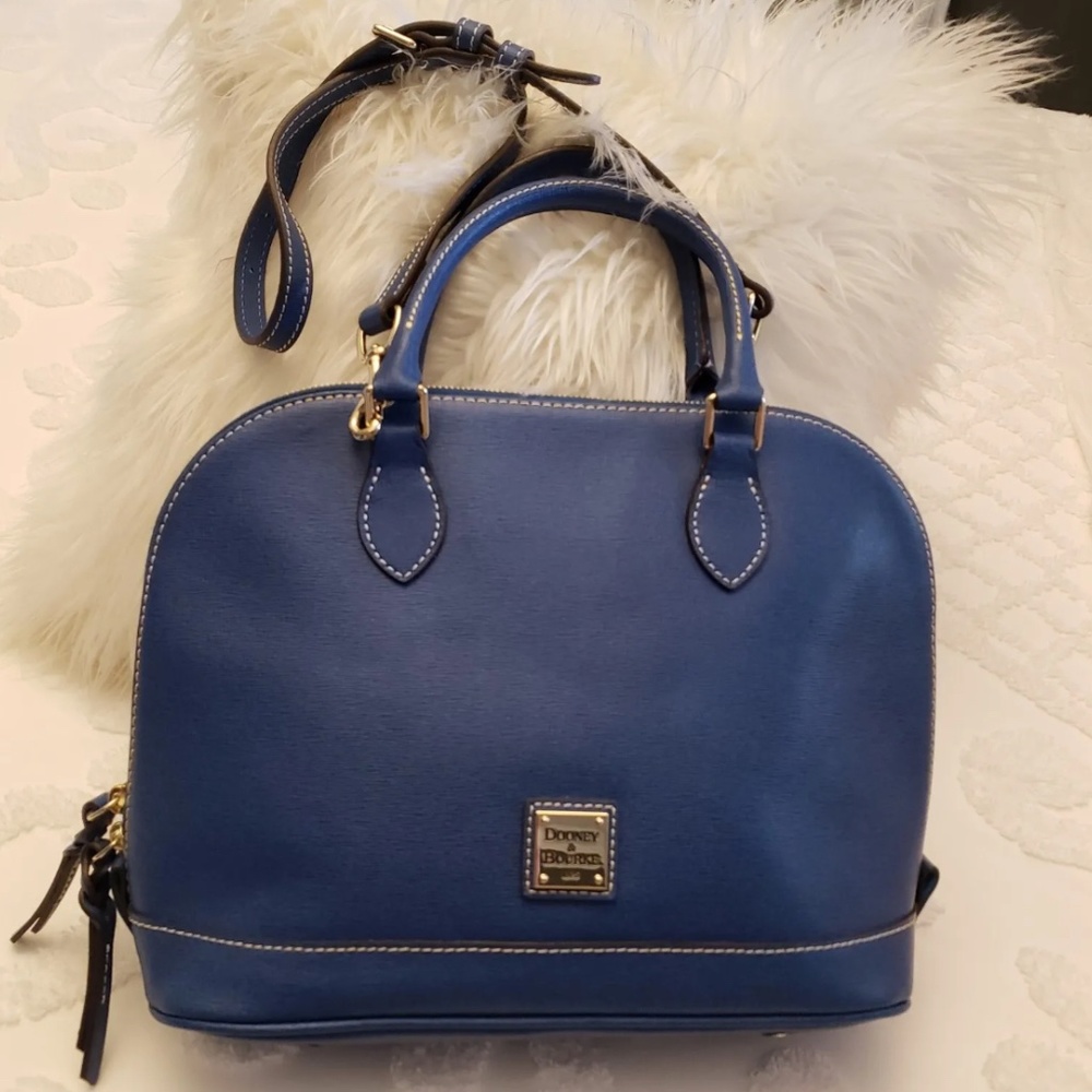 Dooney & Bourke Blue Saffiano Leather Domed Satchel Crossbody Bag